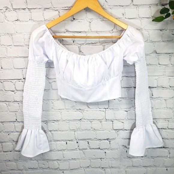 MISSGUIDED Bardot Style Crop Top White Size 2 - Picture 11 of 11